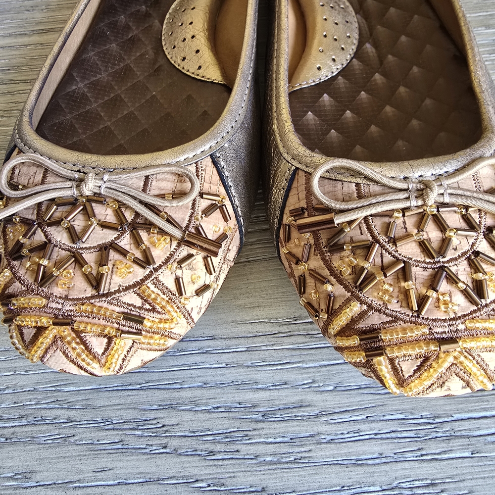 Born Gold Beaded Leather Flats